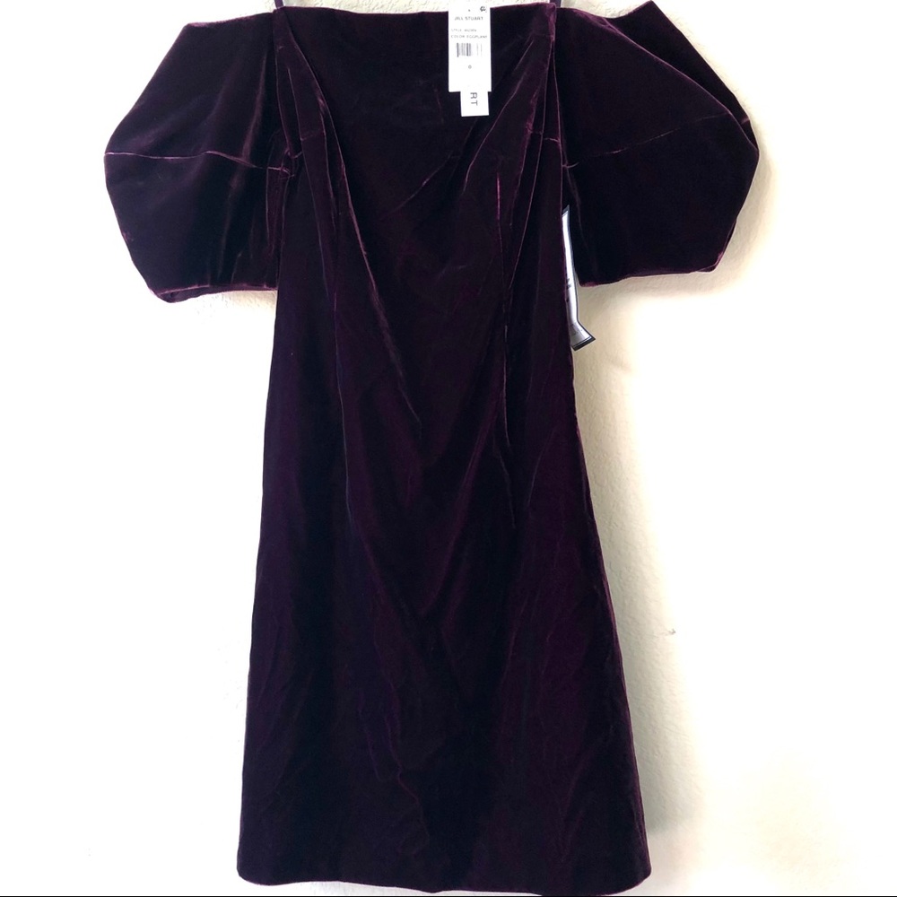 NWT! Jill Stuart Velvet Mini Puff Sleeves Dress 0 - Picture 4 of 6